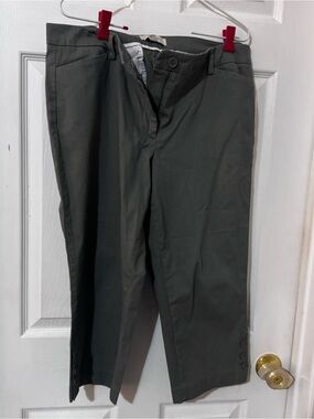 Talbots Olive Green Capris with Hem Button Detail
